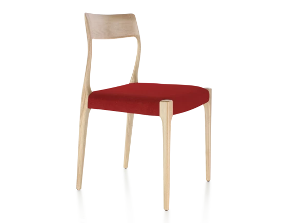 Chaise scandivave bois teinte naturelle assise tissu bordeaux