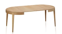 Table extensible ronde en chêne 8 à 12 personnes avec plateau et allonges en bois teinte naturelle 130 cm