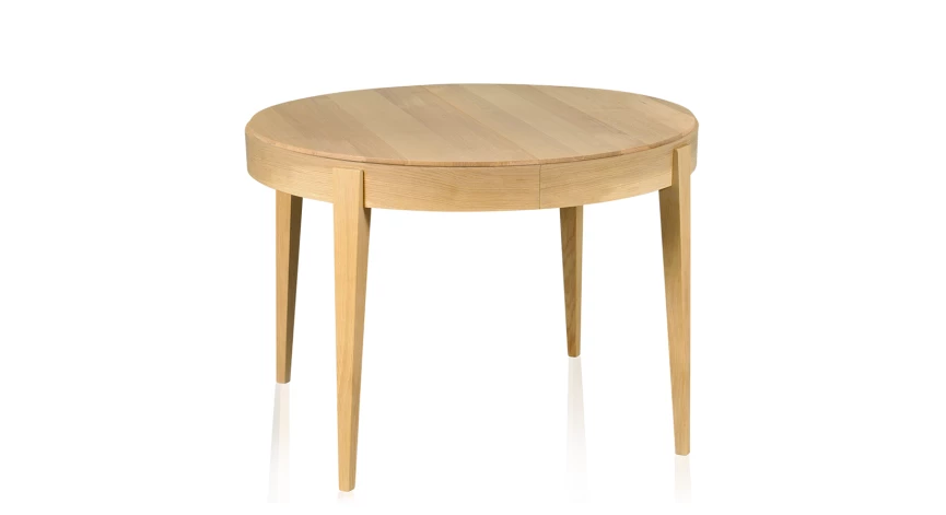 Table extensible ronde en chêne 8 à 12 personnes avec plateau et allonges en bois teinte naturelle 130 cm
